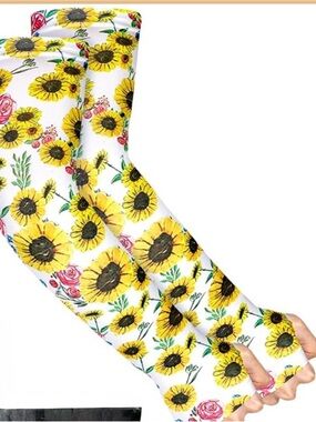 Sunflower Print Arm Sleeves - White & Yellow Floral